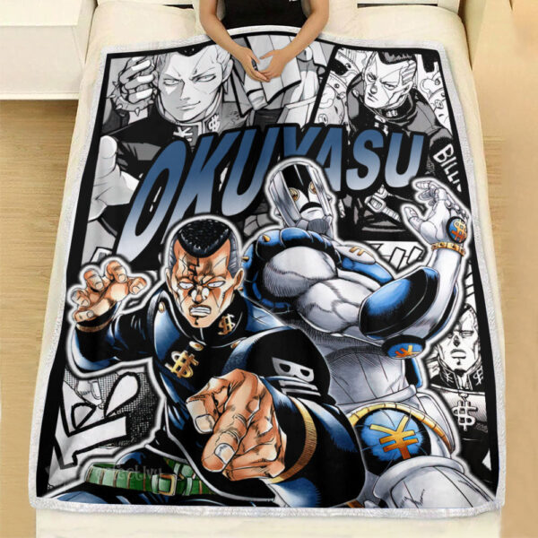 Plaid Okuyasu Nijimura JJBA JoJo's bizarre adventure Couverture Plaid Polaire Plaid Canapé – Image 2