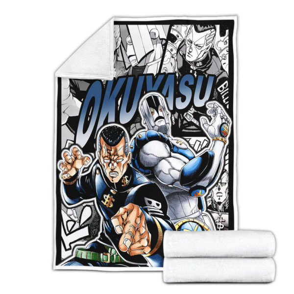 Plaid Okuyasu Nijimura JJBA JoJo's bizarre adventure Couverture Plaid Polaire Plaid Canapé – Image 3