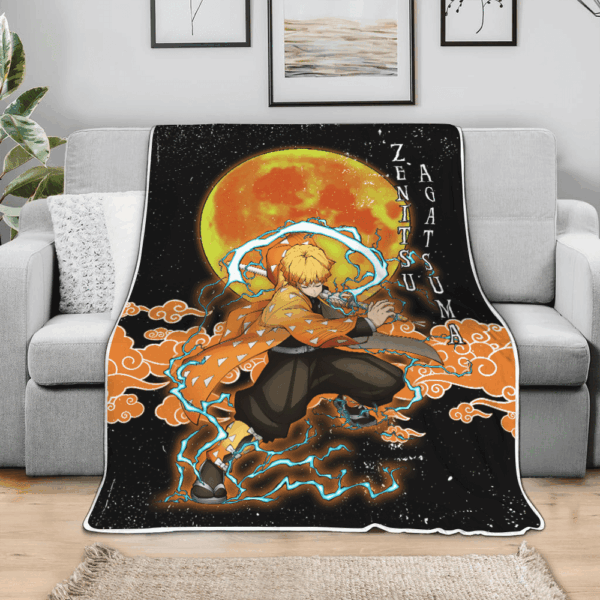Plaid Zenitsu Agatsuma Demon Slayer Couverture Plaid Polaire Plaid Canapé – Image 3