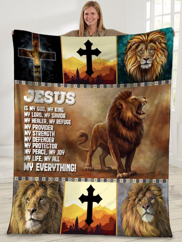 Plaid Jésus est mon Dieu mon roi Lion Croix pour le Christ chrétien Couverture Plaid Polaire Plaid Canapé