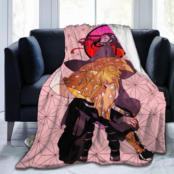 Plaid Demon Slayer Zenitsu Nezuko Couverture Plaid Polaire Plaid Canapé – Image 2