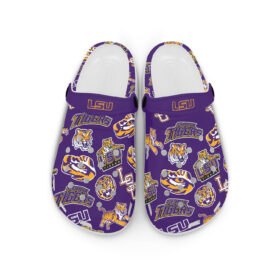 Sabots LSU Tigers Signature Team Logo Pattern Crocband Clog Comfortable Water Shoes – Purple/Yellow