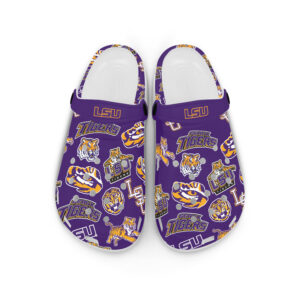 Sabots LSU Tigers Signature Team Logo Pattern Crocband Clog Comfortable Water Shoes - Purple/Yellow