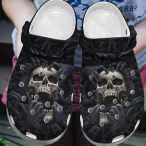 Sabots Black Skull Horror Crocs Crocband Clog Comfortable Water Shoes In Dark Black -  Clog