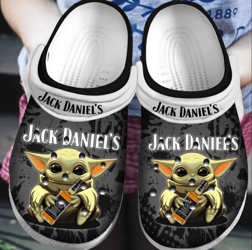 Sabots Jack Daniel’s Baby Yoda Pattern Crocs Classic Clogs Shoes In Black & White - Clog