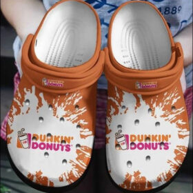Sabots Dunkin’ Donuts Logo Pattern Crocs Classic Clogs Shoes In Orange & White –  Clog
