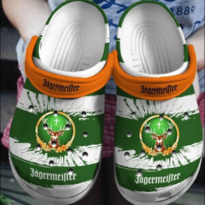Sabots Jagermeister Logo Pattern Crocs Classic Clogs Shoes In Green & White -  Clog
