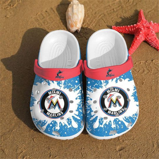 Sabots Miami Marlins Splatter Pattern Crocs Classic Clogs Shoes In Blue - Clog