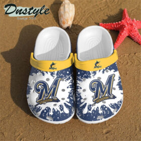 Sabots Milwaukee Brewers Logo Pattern Crocs Classic Clogs Shoes In Blue & White –  Clog