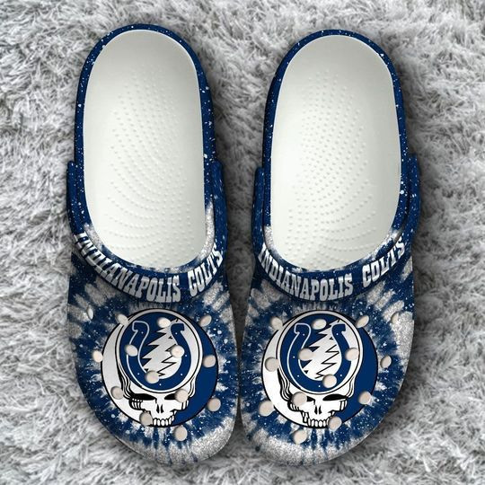 Sabots Indianapolis Colts Logo Grateful Dead Crocs Classic Clogs Shoes In Tie Dye Blue - Clog