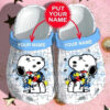 Sabots Snoopy Autism W Heart Pattern Crocs Classic Clogs Shoes In Blue & White -  Clog