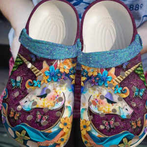 Sabots Unicorn Flower And Butterfly Pattern Crocs Classic Clogs Shoes In Purple -  Clog