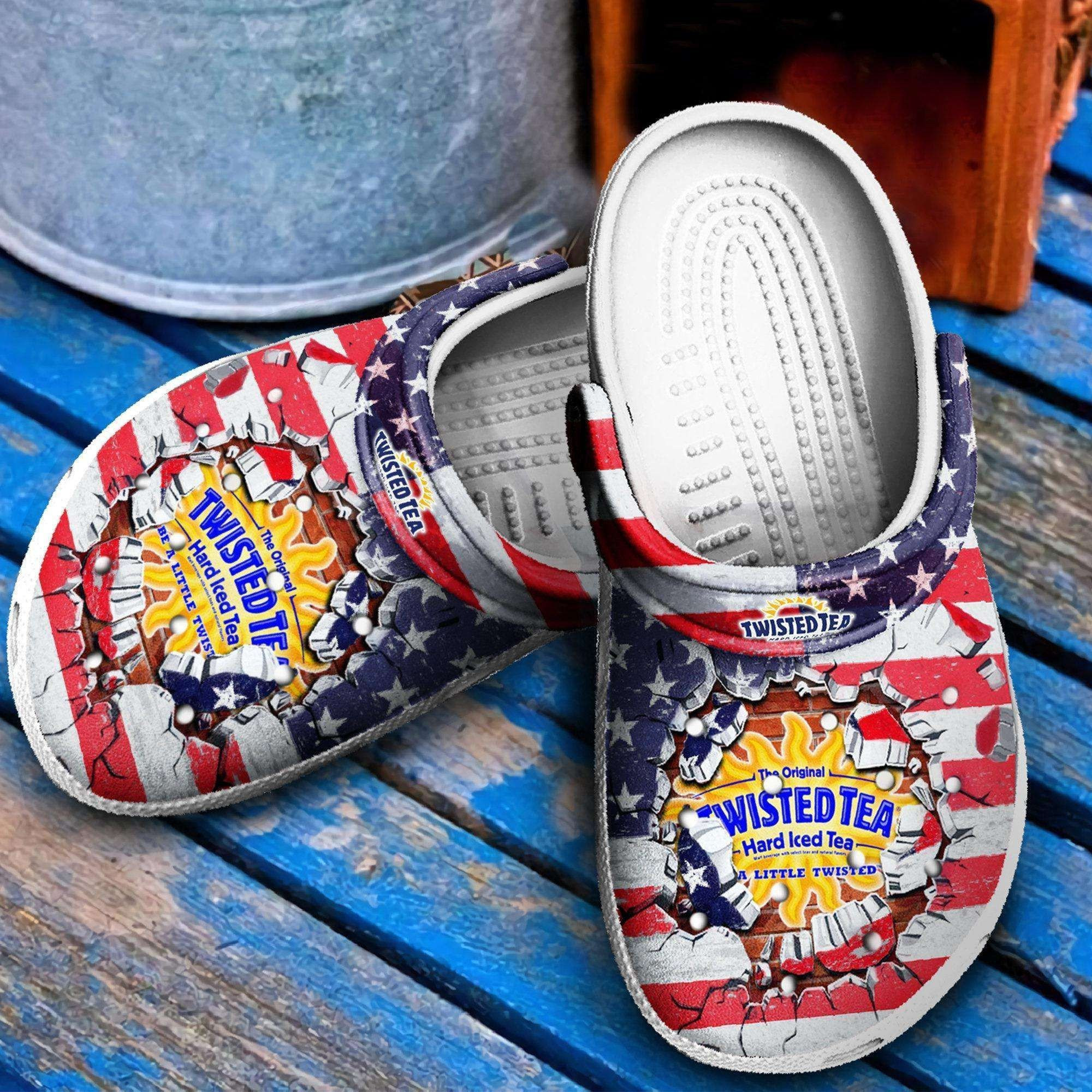 Sabots Twisted Tea Broken Brick American Flag Crocs Crocband Clog Comfortable Water Shoes - Clog
