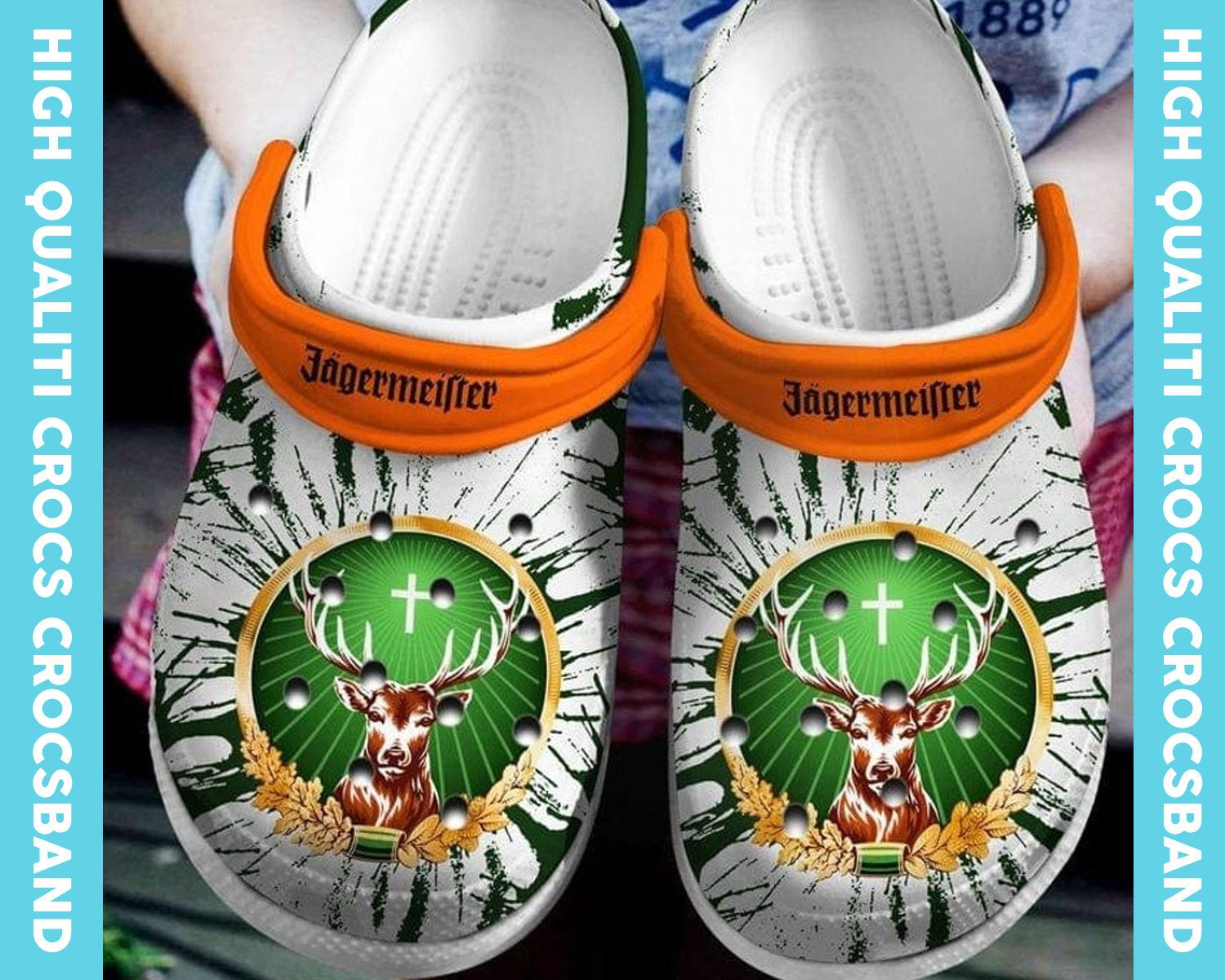 Sabots Jagermeister Logo Crocs Classic Clogs Shoes In Green White - Clog