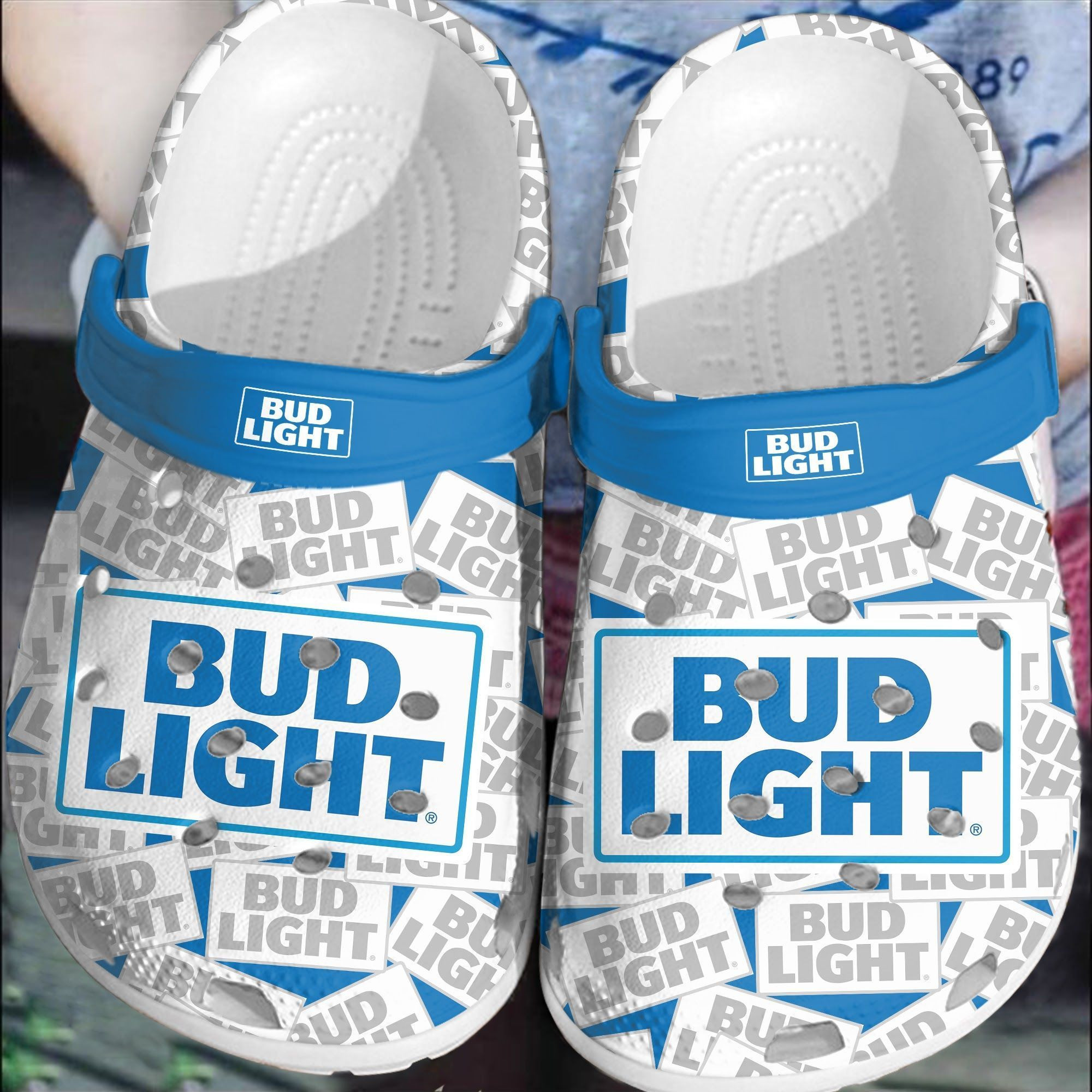 Sabots Busch Light Beer Sign Crocs Classic Clogs Shoes In Blue White - Clog