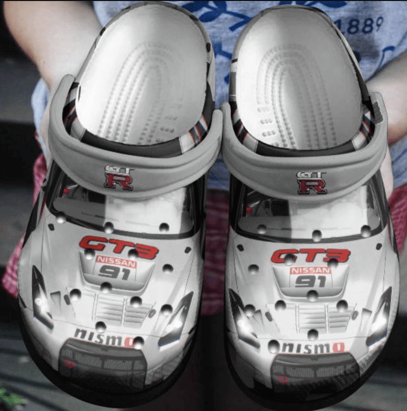 Sabots Nissan Logo Car Pattern Crocs Classic Clogs Shoes In Black & White For Racing - Clog