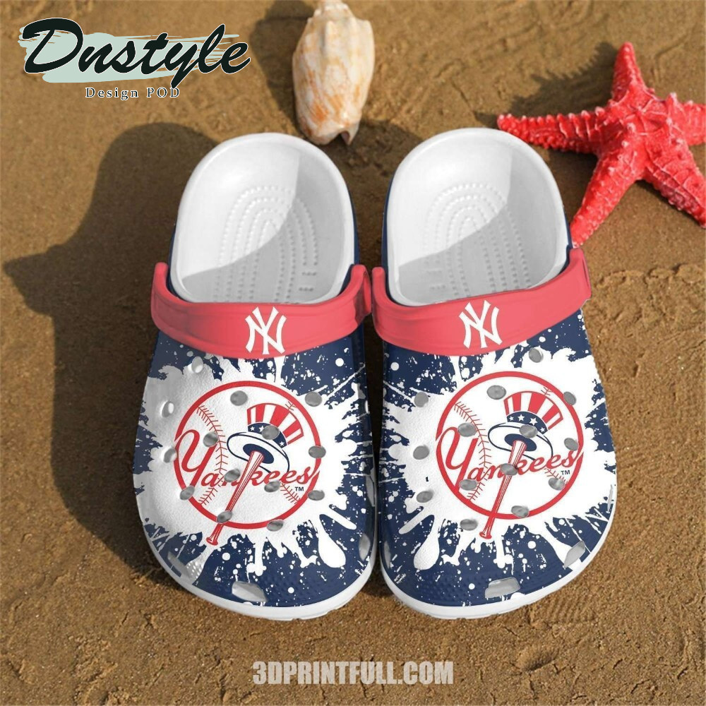 Sabots New York Yankees Logo Pattern Crocs Classic Clogs Shoes In Blue & Red - Clog
