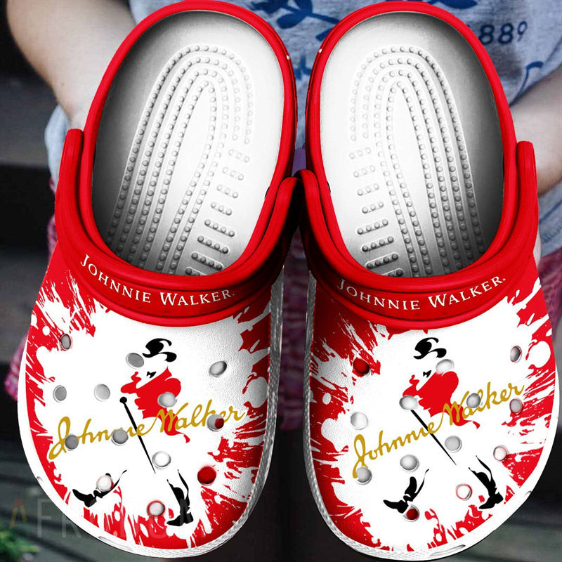 Sabots Johnnie Walker Logo Pattern Crocs Classic Clogs Shoes In Red & White - Clog