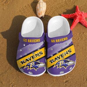 Sabots Baltimore Ravens Logo Pattern Crocs Classic Clogs Shoes In Purple & Yellow -  Clog