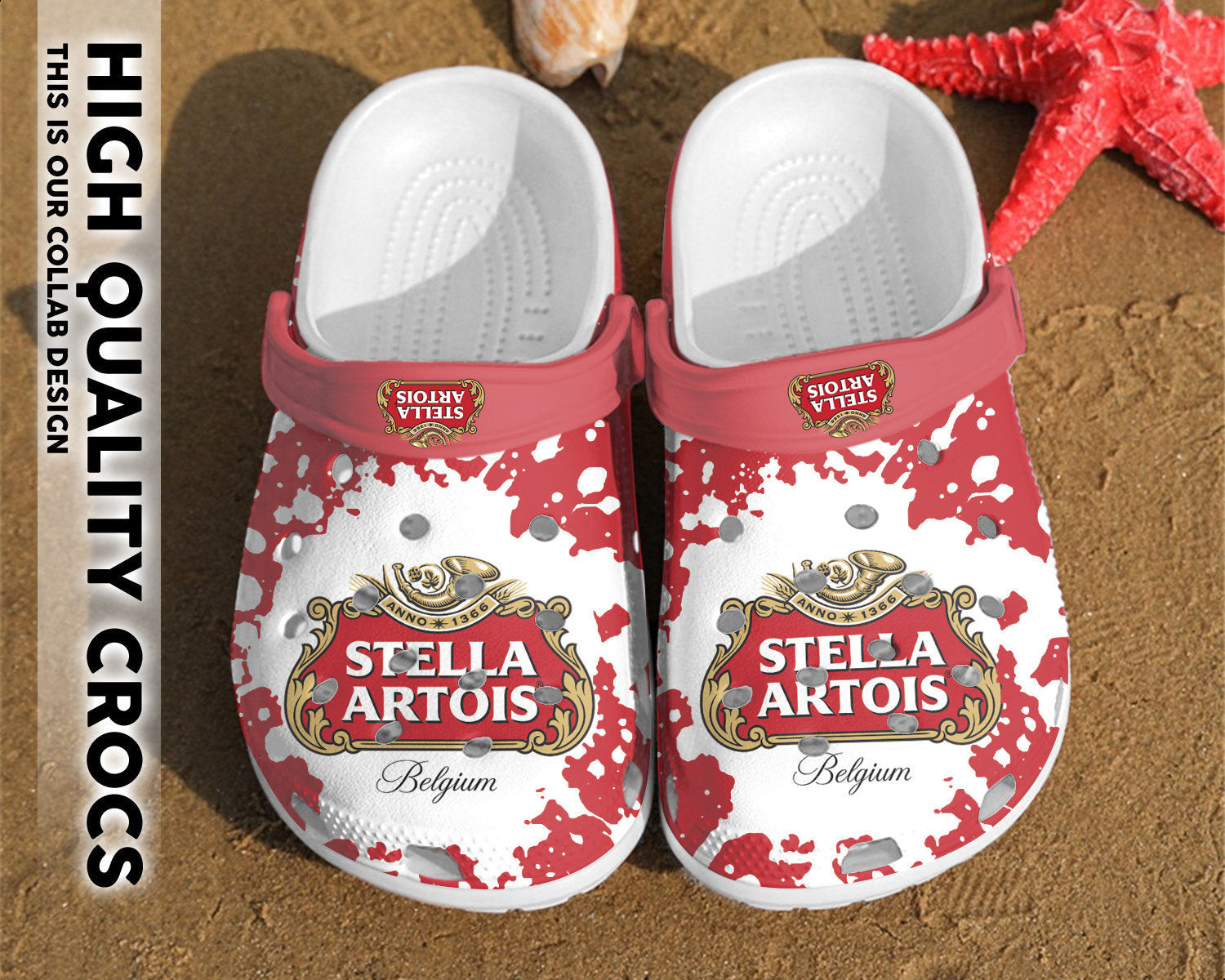 Sabots Stella Artois Logo Crocs Classic Clogs Shoes In Red White - Clog
