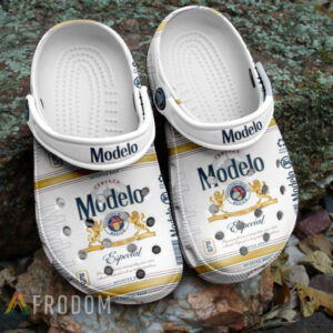 Sabots Modelo Beer Logo W Lion Pattern Crocs Classic Clogs Shoes In White & Yellow -  Clog