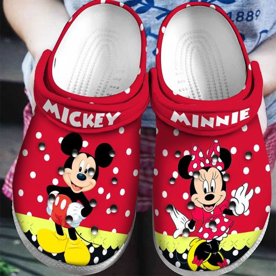 Sabots Mickey & Minnie W Bow Pattern Crocs Classic Clogs Shoes In Yellow & Red - Clog