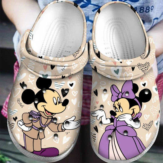 Sabots Mickey Mouse Disney Characters Pattern Crocs Classic Clogs Shoes In Brown & Purple - Clog