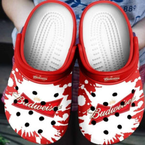 Sabots Budweiser Beer Logo Splatter Pattern Crocs Classic Clogs Shoes In Red -  Clog