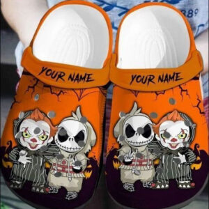 Sabots Jack Skellington And Pennywise Crocs Classic Clogs Shoes In Orange -  Clog