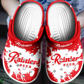 Sabots Rainier Beer Logo Pattern Crocs Classic Clogs Shoes In Red & White –  Clog