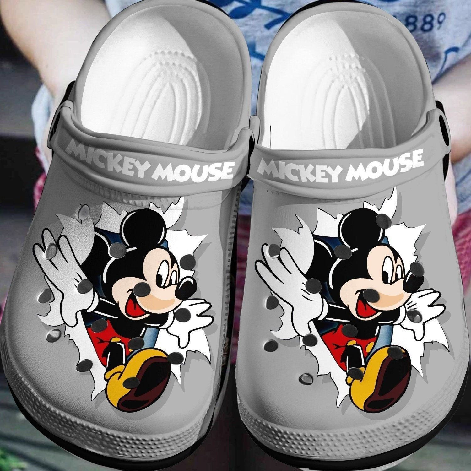 Sabots Mickey Mouse Disney Pattern Crocs Classic Clogs Shoes In Grey - Clog