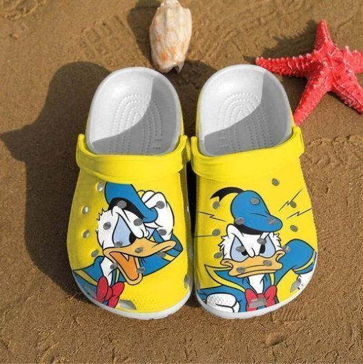 Sabots Donald Duck W Hat Pattern Crocs Classic Clogs Shoes In Blue & Yellow - Clog