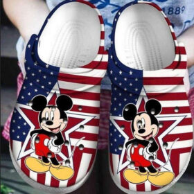 Sabots Mickey Mouse American Flag Star Pattern Crocs Classic Clogs Shoes In Blue & Red –  Clog