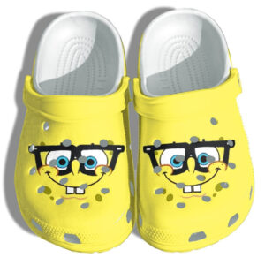 Sabots SpongeBob SquarePants In Glasses Cute Face Crocs Classic Clogs Shoes In Yellow -  Clog