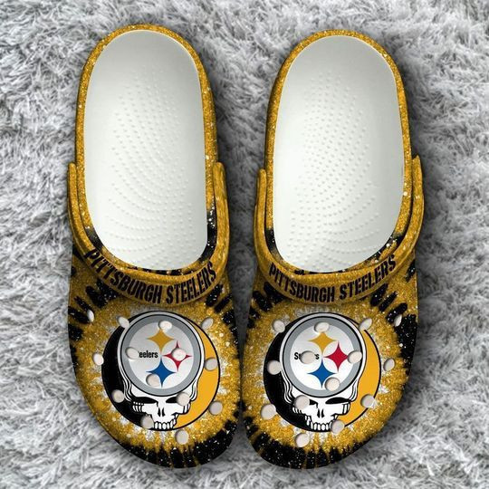 Sabots Pittsburgh Steelers Grateful Dead Crocs Classic Clogs Shoes In Black Yellow - Clog