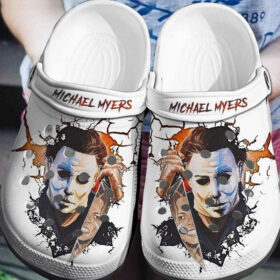 Sabots Michael Myers Face Pattern Crocs Classic Clogs Shoes In White –  Clog