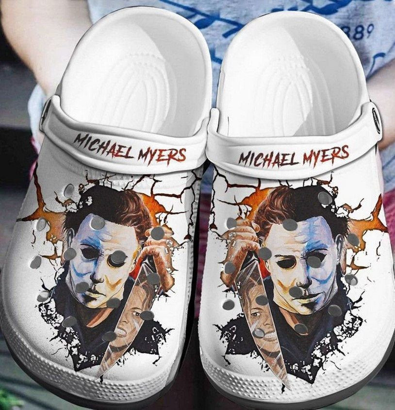 Sabots Michael Myers Face Pattern Crocs Classic Clogs Shoes In White - Clog