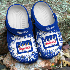 Sabots Hamm's Beer Logo Pattern Crocs Classic Clogs Shoes In White & Blue -  Clog