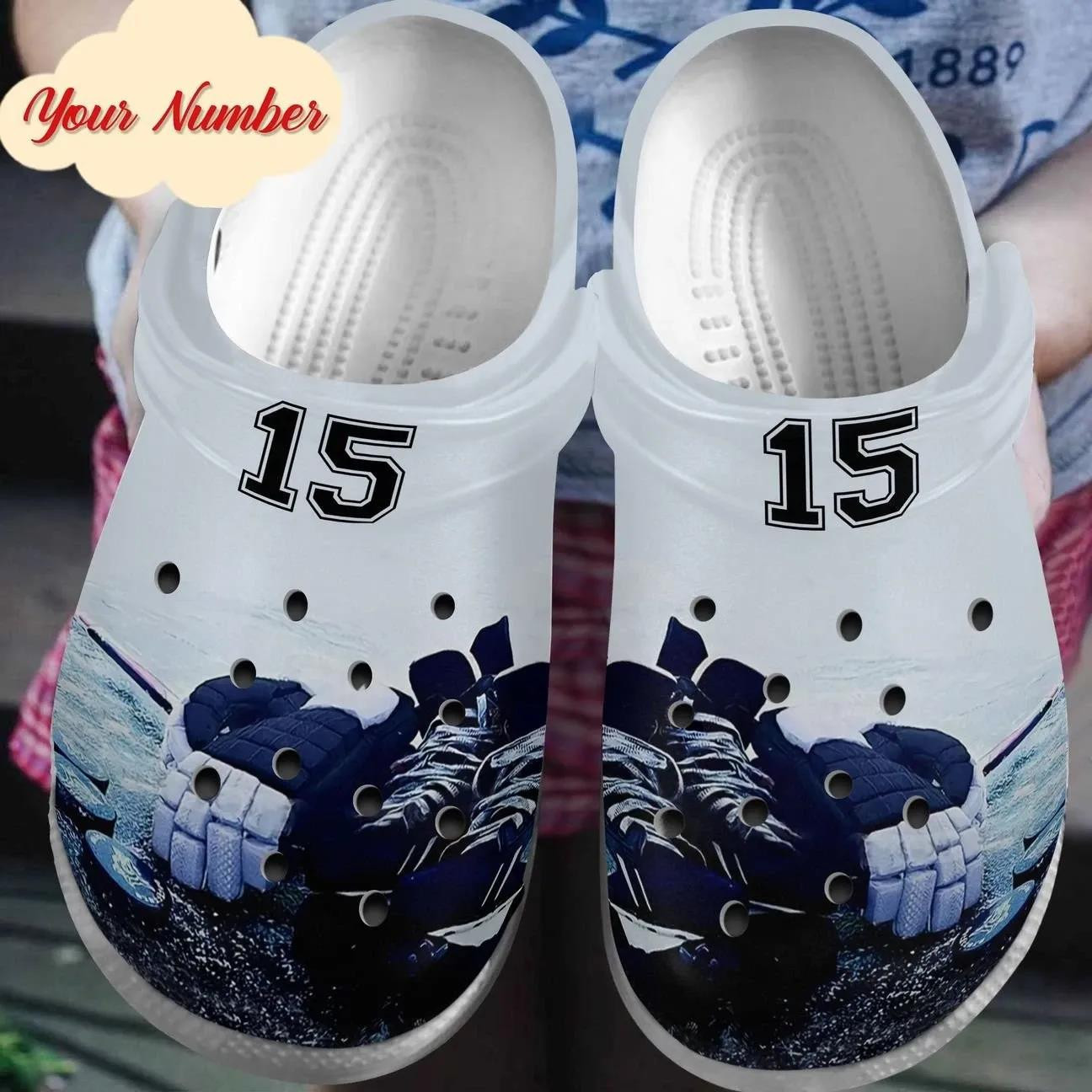 Sabots Ice Hockey Clog Custom Number Crocs Print 3D Amazing Sport - Clog
