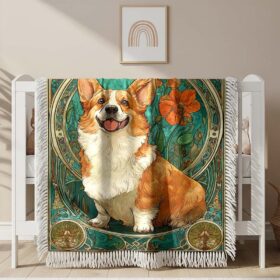Couverture tissée Un Corgi accroupi joyeusement
