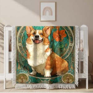 Couverture tissée Un Corgi accroupi joyeusement