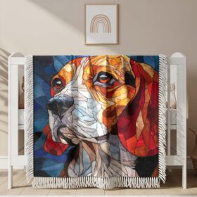 Couverture tissée Un portrait de beagle en art vitrail