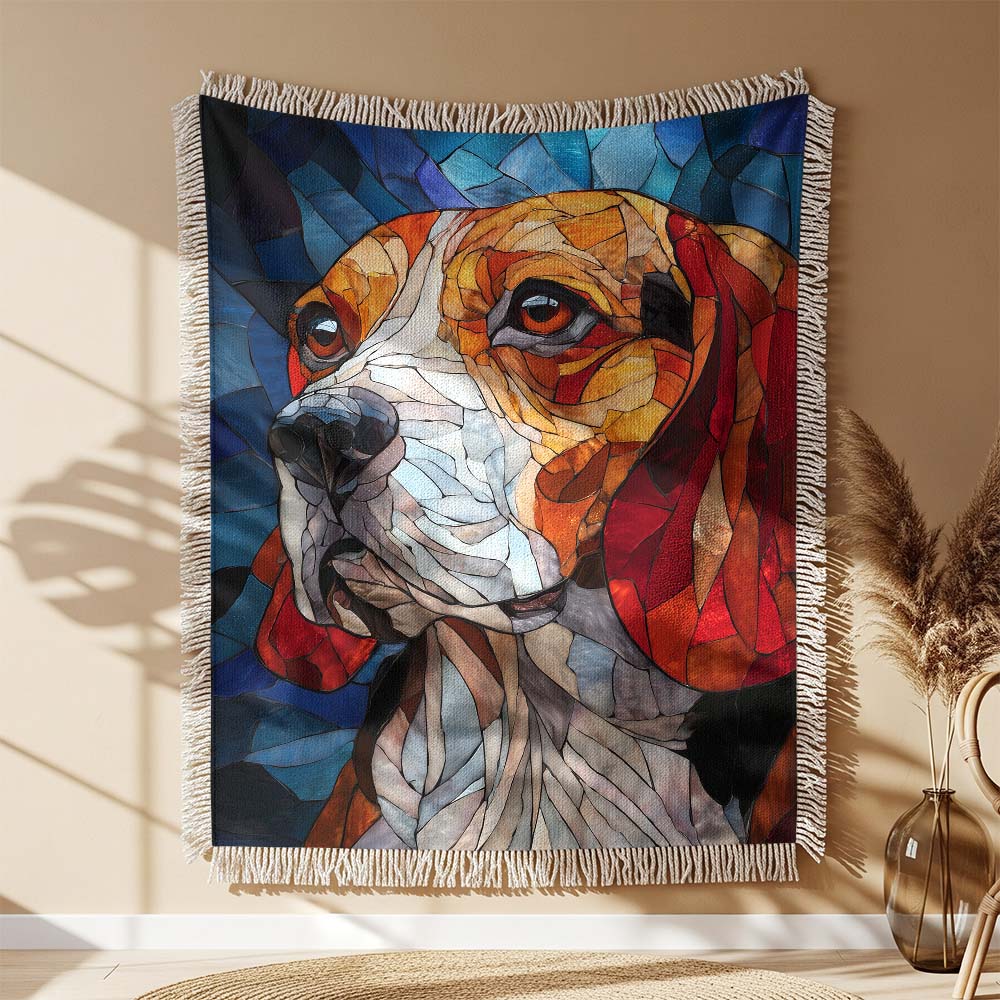 Couverture tissée Un portrait de beagle en art vitrail – Image 2