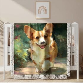 Couverture tissée Un Corgi joyeux marchant dans un jardin