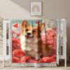 Couverture tissée Un corgi assis dans un champ en fleurs