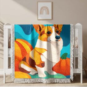 Couverture tissée Un mignon Corgi assis à côté d&rsquo;une citrouille