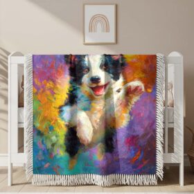 Couverture tissée Chiot Border Collie joyeux et très dodu