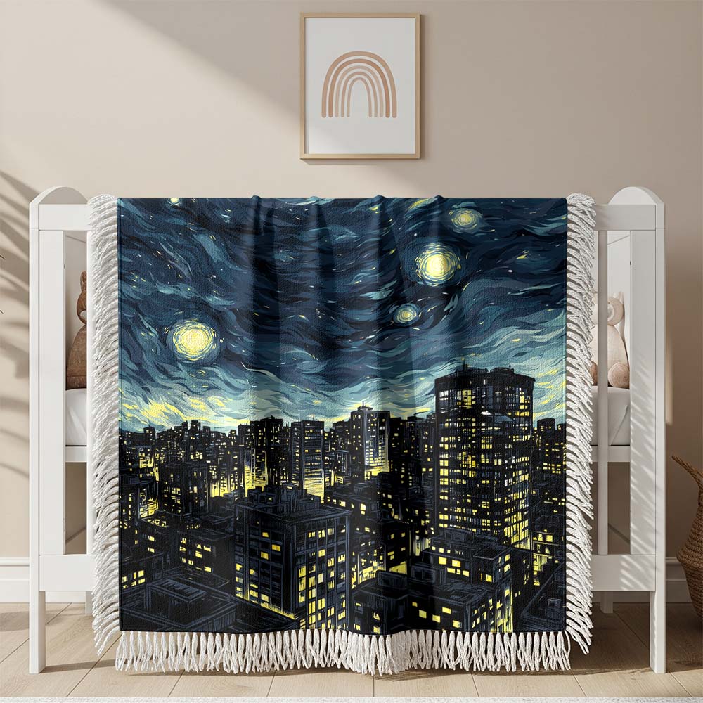 Couverture tissée Une ville moderne paisible la nuit – Image 2