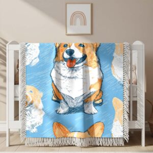 Couverture tissée Motif continu de chien Corgi