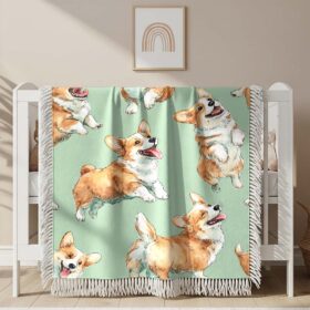 Couverture tissée Motif continu avec chiens corgis à l&rsquo;aquarelle